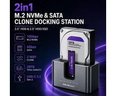 Qoltec Doko stotelė 2w1 HDD SSD | SATA | M.2 NVMe | Klonowanie | USB-C 3.2 Gen 2 | 10Gb/s | 28TB | Aliuminio