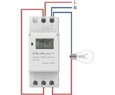 „Qoltec Elektroninis TIMER“ laikmatis DIN bėgeliui su įmontuota baterija | 7 dienų tvarkaraštis | 16 programų