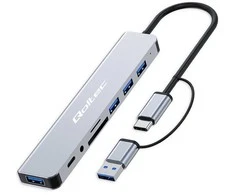 Qoltec HUB 8in1 USB C USB,USB C 4xUSB SD TF card Jack