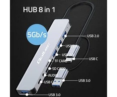 Qoltec HUB 8in1 USB C USB,USB C 4xUSB SD TF card Jack