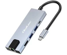 „Qoltec“ šakotuvo adapteris USB-C 5w1 | USB-C PD 100W | 2x USB | HDMI 4K | RJ45
