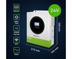 Qoltec Off-Grid hibridinis saulės energijos keitiklis 3500W | 100A | 24V | MPPT | BMS | „Wi-Fi“ parinktis | Sine | Galios koeficientas 1.0