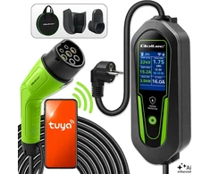 Qoltec Įkroviklis automobiliui elektrycznego EV i hybryd su regulacją 2w1 Typ2 | 3.5kW | 230V | SCHUKO 16A | Wi-Fi | Tuya | Smart life | LCD | 5m