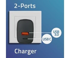 Adapteris Įkroviklis gan power pro 1xusb-c 1xusb 30w 5-20v 1.5-3a juodas Qoltec