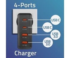 Adapteris Įkroviklis gan power pro 2xusb-c 2xusb 130w 5-20v 1.5-5a pd juodas Qoltec