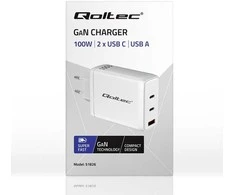 Adapteris Įkroviklis tinklo 100 W gan 5-20 V 15-5 A 2 x usb-c pd 1 usb qc 3.0 baltas Qoltec