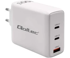 Adapteris Įkroviklis tinklo 100 W gan 5-20 V 15-5 A 2 x usb-c pd 1 usb qc 3.0 baltas Qoltec