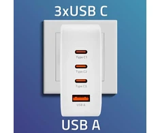 Adapteris Įkroviklis tinklo 140w gan 5-20v 2.5-5a 3 x usb-c pd 1 usb qc 3.0 baltas Qoltec