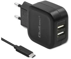Qoltec Įkroviklis jungiama į tinklą 17W | 5V | 3.4A | 2xUSB + kabelis USB typC