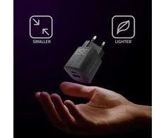 QOLTEC 50764 GaN ULTRA 35W charger / 5-20V / 2.25 3A / 1 x USB type C PD / 1x USB / Juodas