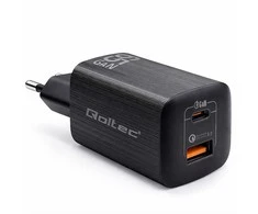 QOLTEC 50766 GaN ULTRA 65W charger / 5-20V / 2.25 3.25A / 1 x USB type C PD / 1x USB / Juodas