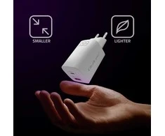 QOLTEC 50765 GaN ULTRA 65w įkroviklis / 5-20V / 2,25 3,25A / 1 x USB tipo C PD / 1x USB / Baltas
