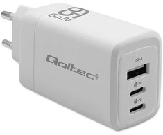 Adapteris Įkroviklis tinklo 65w gan 5-20v 3-3.35a 2 x usb-c pd 1 usb qc 3.0 baltas Qoltec