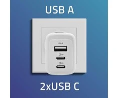 Adapteris Įkroviklis tinklo 65w gan 5-20v 3-3.35a 2 x usb-c pd 1 usb qc 3.0 baltas Qoltec