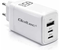 Adapteris Įkroviklis tinklo 65w gan 5-20v 3-3.35a 2 x usb-c pd 1 usb qc 3.0 baltas Qoltec