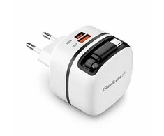 Qoltec Įkroviklis jungiama į tinklą GaN Super Fast 65W | USB-C PD PPS | 5-20V | 3-3.25A | Nešiojamas kompiuteris | MacBook | Išmanusis telefonas | wysuwany kabelis