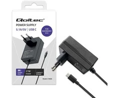 Qoltec Įkroviklis Super FAST PD do Raspberry PI 5 | USB-C | 27W | 5.1V | 5A | Juoda