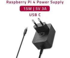 Qoltec Super FAST PD įkroviklis, skirtas Raspberry PI 4 | USB-C | 15W | 5V | 3A | Juoda