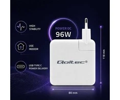 Qoltec Įkroviklis Super Fast Power Delivery 96W | USB-C 3.0 | 5-20V | 3-4.8A | Nešiojamas kompiuteris | Mcbook | Išmanusis telefonas