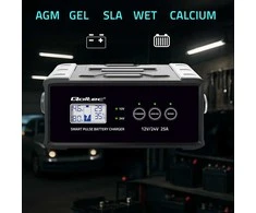 Qoltec Inteligentna mikroprocesorinis kroviklis 12V 24V 25A| Prostownik su funkcija naprawy do akumulatora AGM GEL SLA | LCD