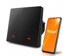 Qoltec Inteligentny 2-kanałowy jungiklis wyłącznik światła | Wi-Fi | Timer | Tuya | Smart life | Juodas