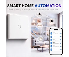 Qoltec Inteligentny dotykowy 1-kanałowy jungiklis wyłącznik światła | Wi-Fi | Timer | Tuya | Smart life | Hartowane szkło | Baltas