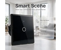 Qoltec 52711 Smart Touch 1-Gang Light Switch | Wi-Fi | Timer | Tuya | Smart Life | Tempered Glass | Juodas