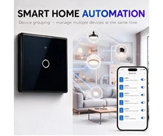 Qoltec Inteligentny dotykowy 1-kanałowy jungiklis wyłącznik światła | Wi-Fi | Timer | Tuya | Smart life | Hartowane szkło | Juodas