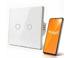 Qoltec Inteligentny dotykowy 2-kanałowy jungiklis wyłącznik światła | Wi-Fi | Timer | Tuya | Smart life | Hartowane szkło | Baltas