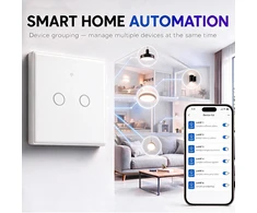 Qoltec Inteligentny dotykowy 2-kanałowy jungiklis wyłącznik światła | Wi-Fi | Timer | Tuya | Smart life | Hartowane szkło | Baltas