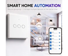Qoltec Inteligentny dotykowy 3-kanałowy jungiklis wyłącznik światła | Wi-Fi | Timer | Tuya | Smart life | Hartowane szkło | Baltas