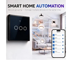 Qoltec Inteligentny dotykowy 3-kanałowy jungiklis wyłącznik światła | Wi-Fi | Timer | Tuya | Smart life | Hartowane szkło | Juodas