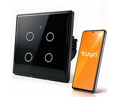 Qoltec Inteligentny dotykowy 4-kanałowy jungiklis wyłącznik światła | Wi-Fi | Timer | Tuya | Smart life | Hartowane szkło | Juodas