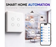 Qoltec Inteligentny dotykowy 4-kanałowy jungiklis wyłacznik światła | Wi-Fi | Timer| Tuya | Smart life | Hartowane szkło | Baltas