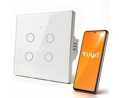 Qoltec Inteligentny dotykowy 4-kanałowy jungiklis wyłacznik światła | Wi-Fi | Timer| Tuya | Smart life | Hartowane szkło | Baltas