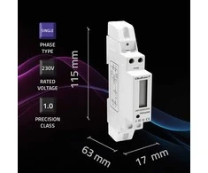 Qoltec 1-fazowy elektroninis licznik | miernik zużycia energii na szynę DIN | 230V | 30A | LCD | 1P