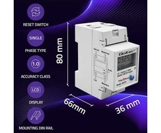 Qoltec Jednofazowy elektroninis licznik zużycia energii na szynę DIN | RESET | licznik okresowy i stały | 230V | 60A | LCD | LED | 2P