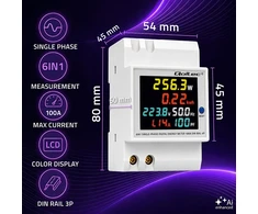 Qoltec Jednofazowy licznik 6w1| miernik zużycia energii na szynę DIN | 230V | 100A | LCD | CT | 3P