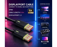 Qoltec Kabelis DisplayPort v2.1 męski | DisplayPort v2.1 męski | 8K | 80G | 0.5m