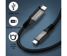 Qoltec USB4 itin greitas kabelis | USB-C PD 240W | Thunderbolt 3/4 | 4K | 40Gb/s | 1m | Juodas