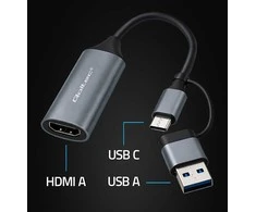 „Qoltec“ vaizdo įrašymo plokštė | USB-C ir USB-A adapteriai | HDMI | 4K 30Hz | Aliuminio