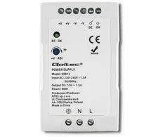 Qoltec Maitinimo šaltinis na szynę DIN | 90W | 12V | 7.5A | Baltas | Slim