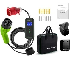 Nešiojamas reguliuojamas elektromobilių įkroviklis Qoltec 2in1 Type2 | 11kW | CEE 5 PIN | LCD | 3 fazių | Sieninė dėžutė | 5 m