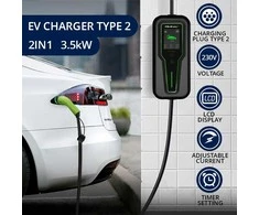 Qoltec Mobilus elektromobilių įkroviklis su 2 viename, 2 tipo reguliavimu | 3,5 kW | 230 V | LCD | Nešiojamas | Sieninis įkroviklis | 5 m