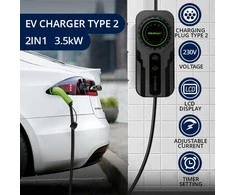 Qoltec Mobilus elektromobilių įkroviklis su 2in1 Type2 reguliavimu | SCHUKO | 3,5 kW | 230 V | LCD | Nešiojamas | Sieninis įkroviklis | 5 m