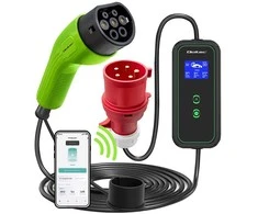 Qoltec mobilusis elektromobilių įkroviklis su 2 viename, 2 tipo reguliavimu | 7kW | 230V | CEE 3 kontaktų | „Wi-Fi“ | LCD | nešiojamas | sieninis įkroviklis | 5 m
