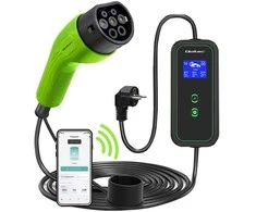 Qoltec Mobilna kroviklis automobiliui elektrinis EV su 2in1 reguliavimas Type2 | 3,5 kW | 230V | Wifi | LCD | Nešiojamas | Wallbox | 5 m