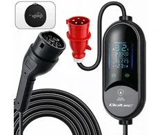 Qoltec Mobilna kroviklis automobiliui elektrycznego EV i hybryd su regulacją 2w1 Typ2 | 7kW | 230V | CEE 32A | LED | 5m