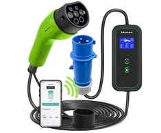 Qoltec mobilusis elektromobilių įkroviklis su 2 viename, 2 tipo reguliavimu | 7kW | 230V | CEE 3 kontaktų | „Wi-Fi“ | LCD | nešiojamas | sieninis įkroviklis | 5 m