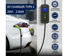 Qoltec Mobilna kroviklis automobiliui elektrinis EV su 2in1 reguliavimas Type2 | 3,5 kW | 230V | Wifi | LCD | Nešiojamas | Wallbox | 5 m